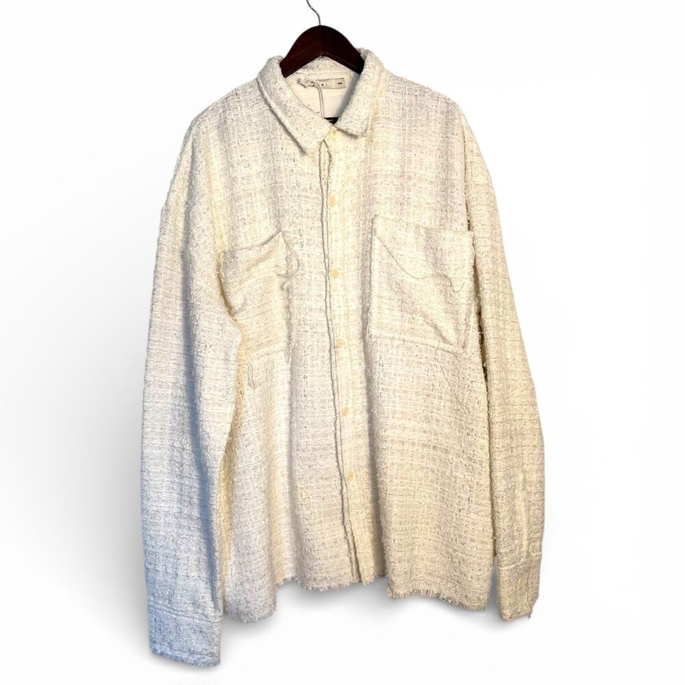 MNML White Tweed Raw Edge Flannel Frayed-Edge Shirt Jacket Men’s 3XL NEW